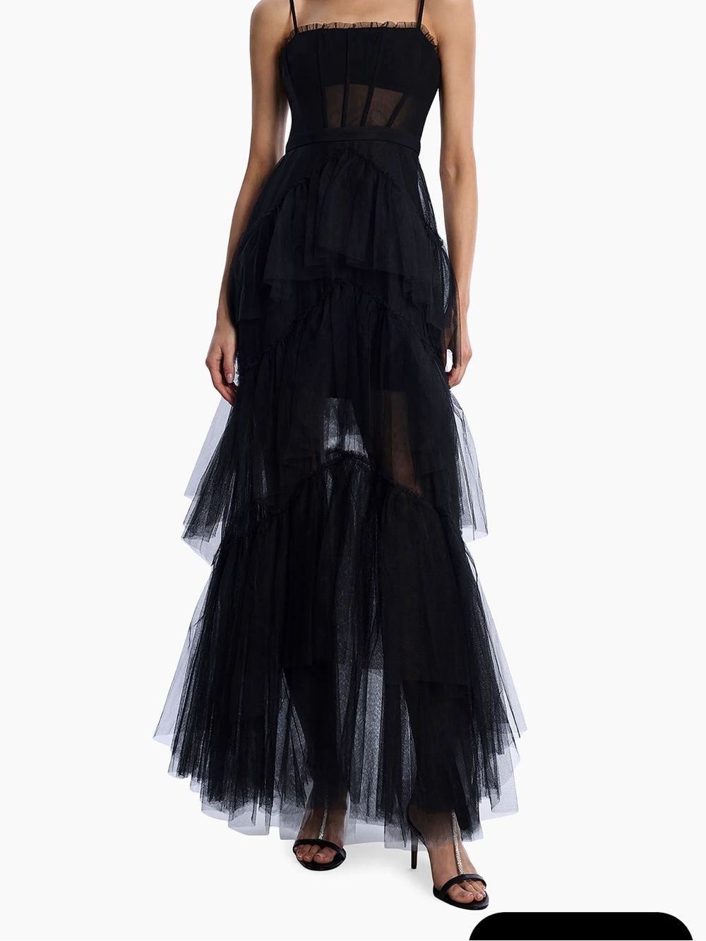 BCBGMAZAZRIA Oly Tiered Ruffled Tulle Gown
